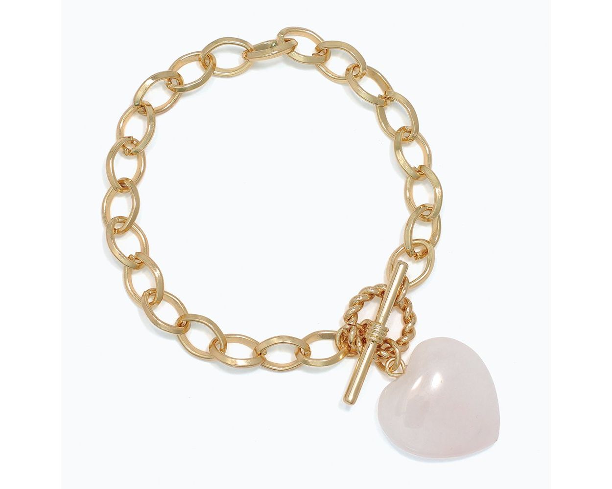 Gold with Pink Stone Heart Bracelet