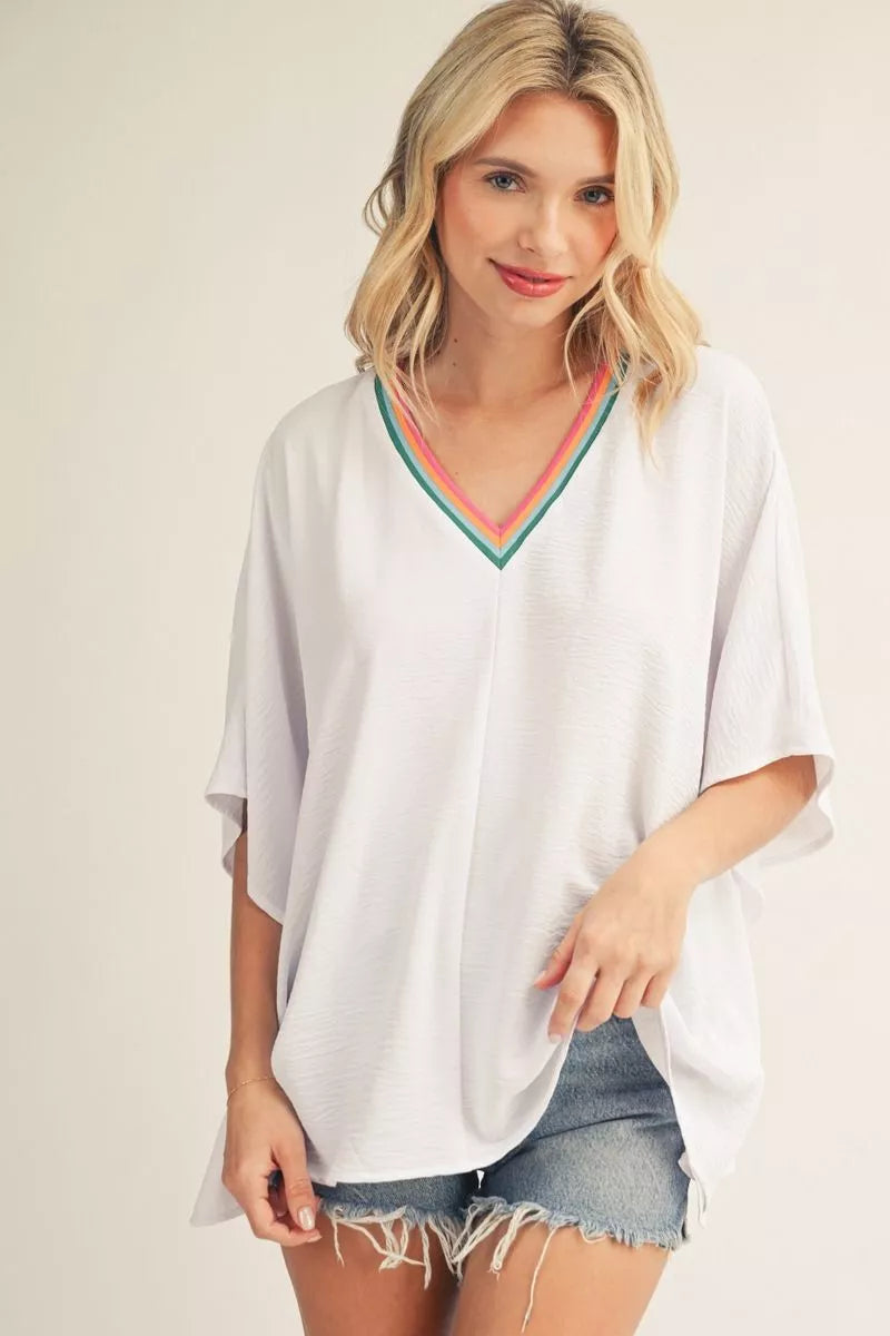 Drop Shoulder Batwing Sleeves Loose Fit Solid Top