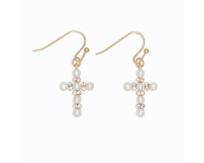 Cross with Pearls Earrings