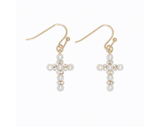 Cross with Pearls Earrings