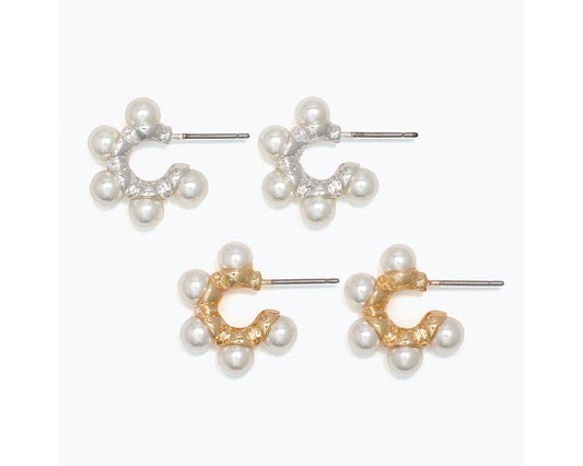 DUO Pearl Studded Hoop Earrings