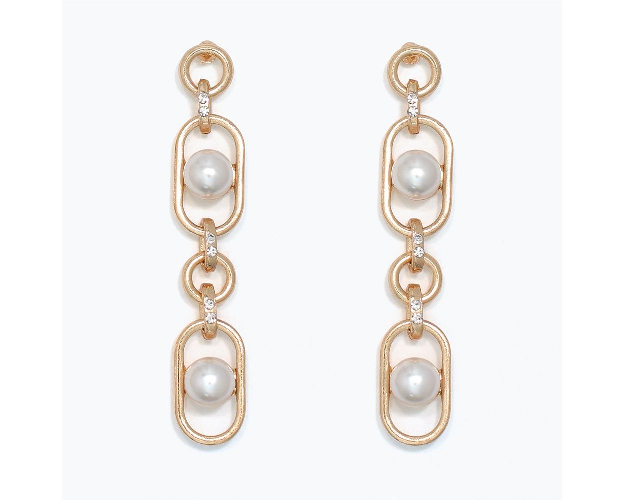 Gold Link Drop with Pearls Earrings