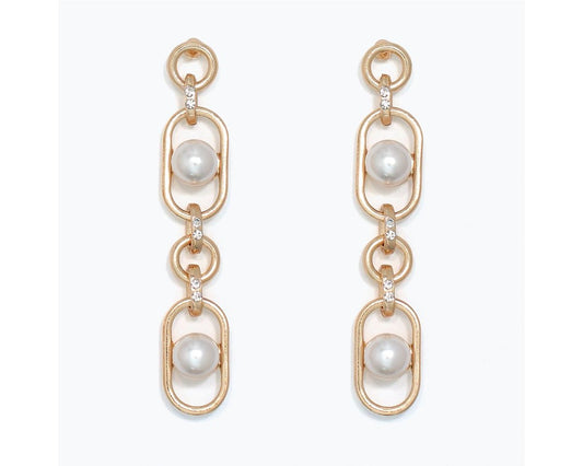 Gold Link Drop with Pearls Earrings