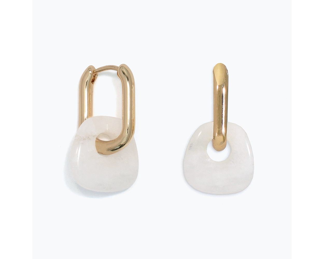 Gold Hoop with White Quartz Earrings