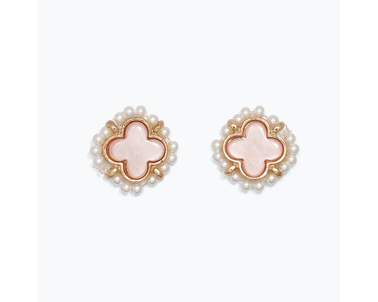 Blush Clover Inlay with Pearl Earrings