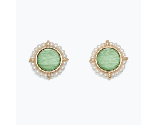 Pearl Circle with Sage Inlay Earrings