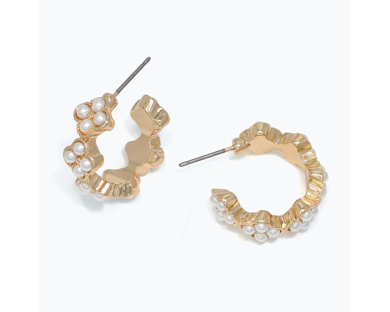 Gold Clover Hoop with Pearls Earrings