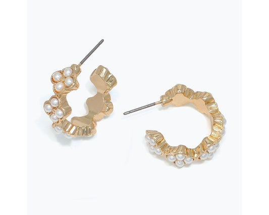 Gold Clover Hoop with Pearls Earrings