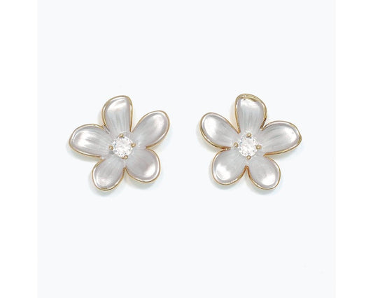 White Flowers with Crystal Earrings