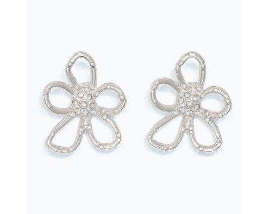 Open Silver Flowers with Crystal Earrings