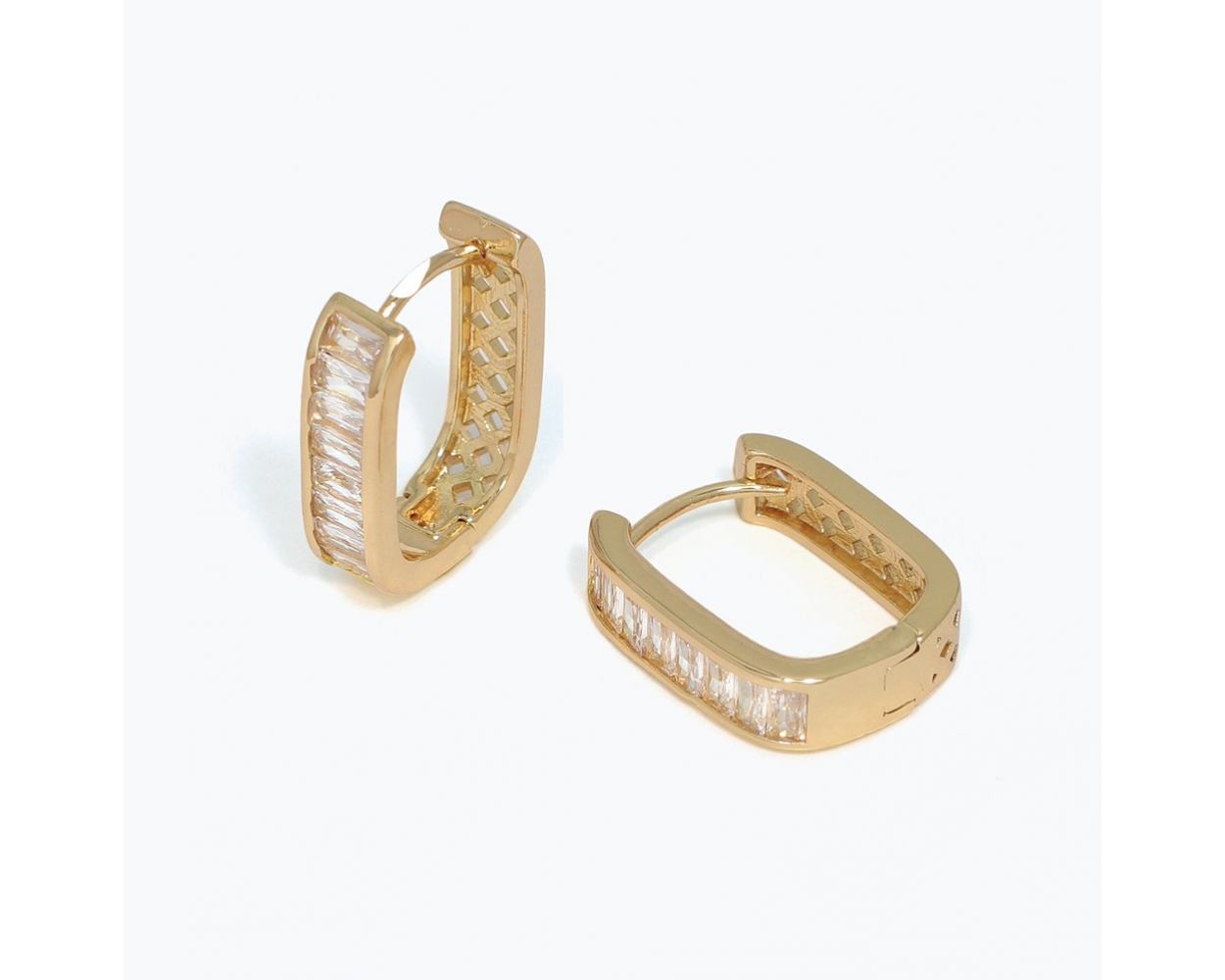 Clear CZ in Gold Hoop Earrings