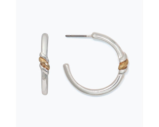 Silver Hoop Gold Twist Earrings