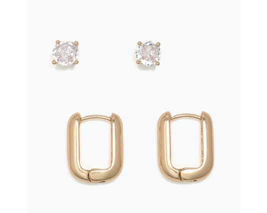 CZ Studs with Gold Huggie Earrings