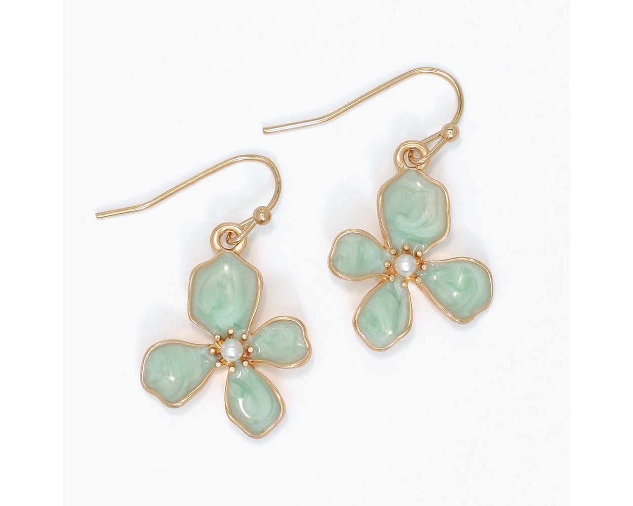 Enamel Flowers with Pearls Earrings