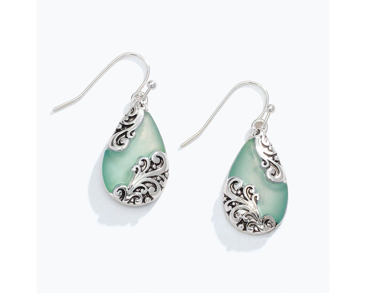 Aqua Drop with Silver Filigree Earrings
