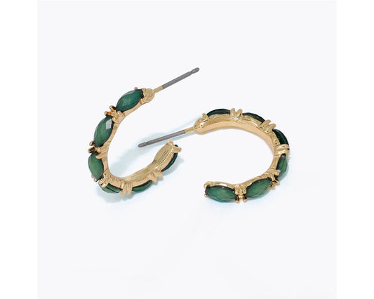 Faceted Green Gold Hoop Earrings