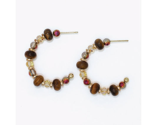 Tiger Eye Beaded Hoop Earrings