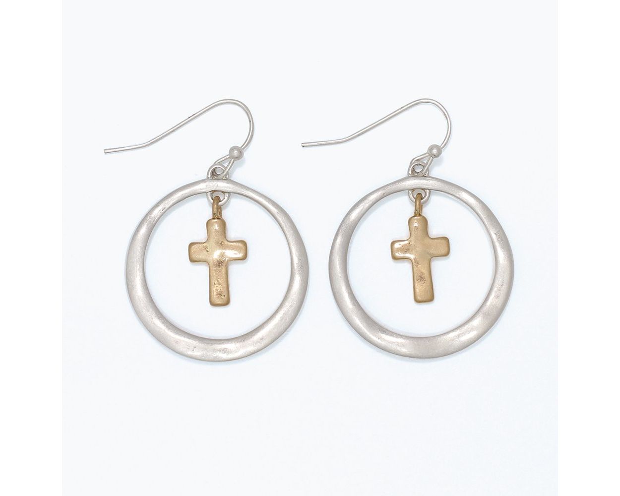 Hammered Matte Cross Earrings