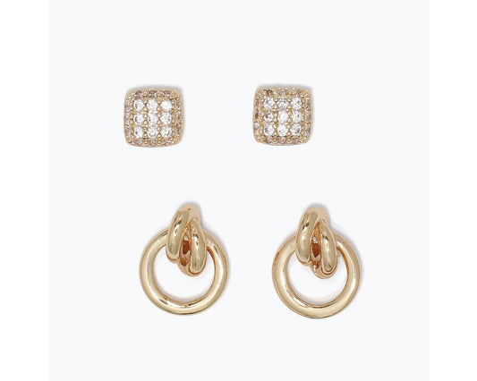Gold Knot and CZ Cushion Stud Earrings