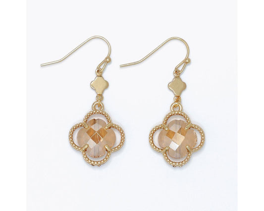 Gold Champagne Crystal Clover Earrings