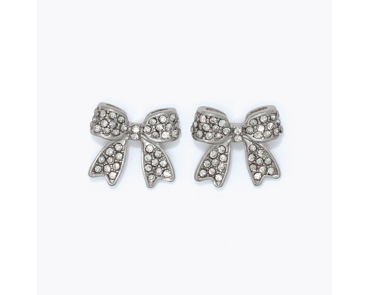 Silver Crystal Bow Earrings