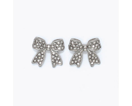 Silver Crystal Bow Earrings