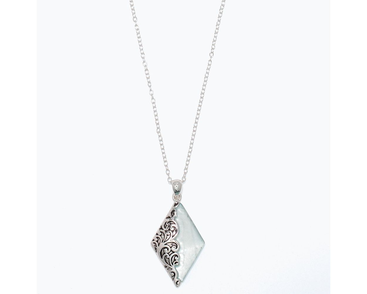 Silver Filigree with Light Blue Necklace