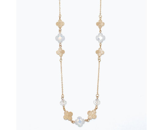 White and Gold Clover Necklace