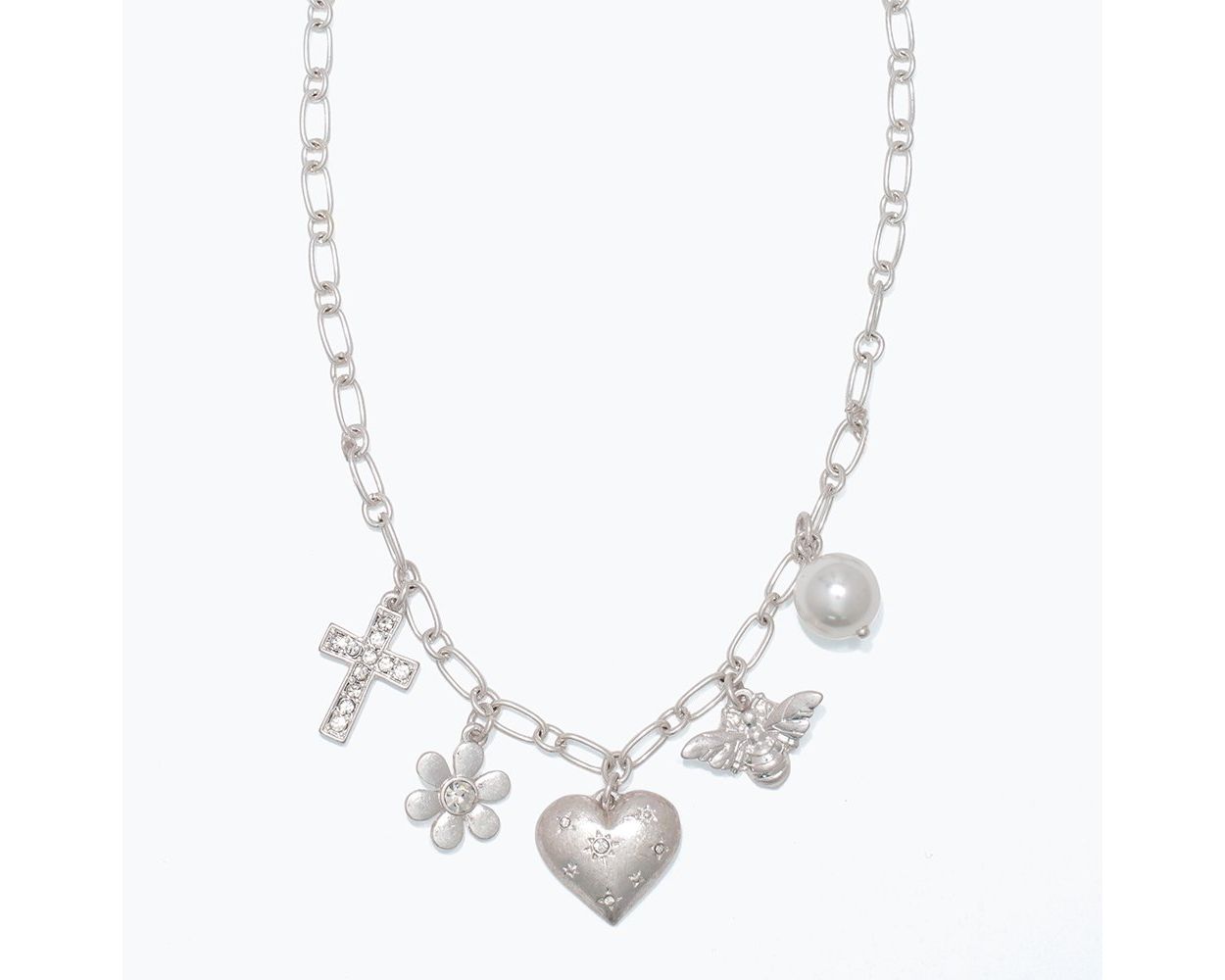 Silver Charms with Crystals Necklace