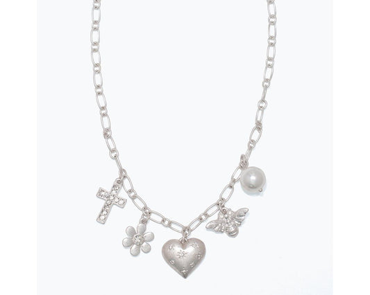 Silver Charms with Crystals Necklace
