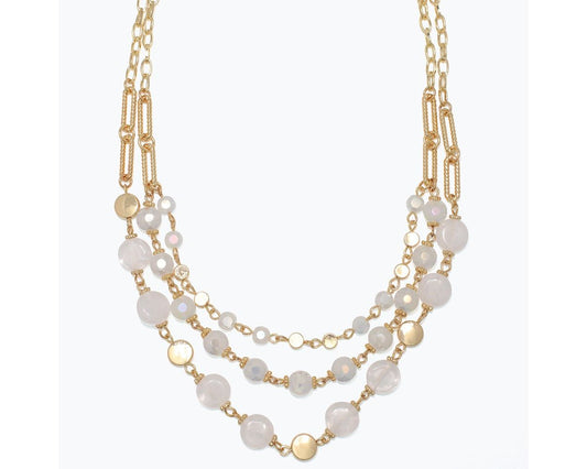 3 Tiered Gold and Glass Bead Necklace