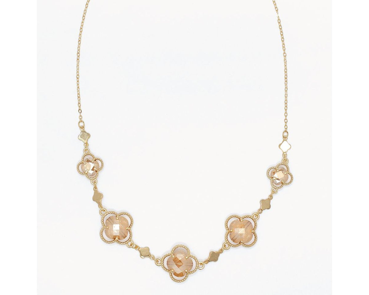 Gold Framed Faceted Champagne Clover Necklace