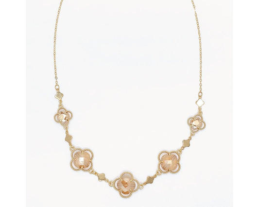 Gold Framed Faceted Champagne Clover Necklace