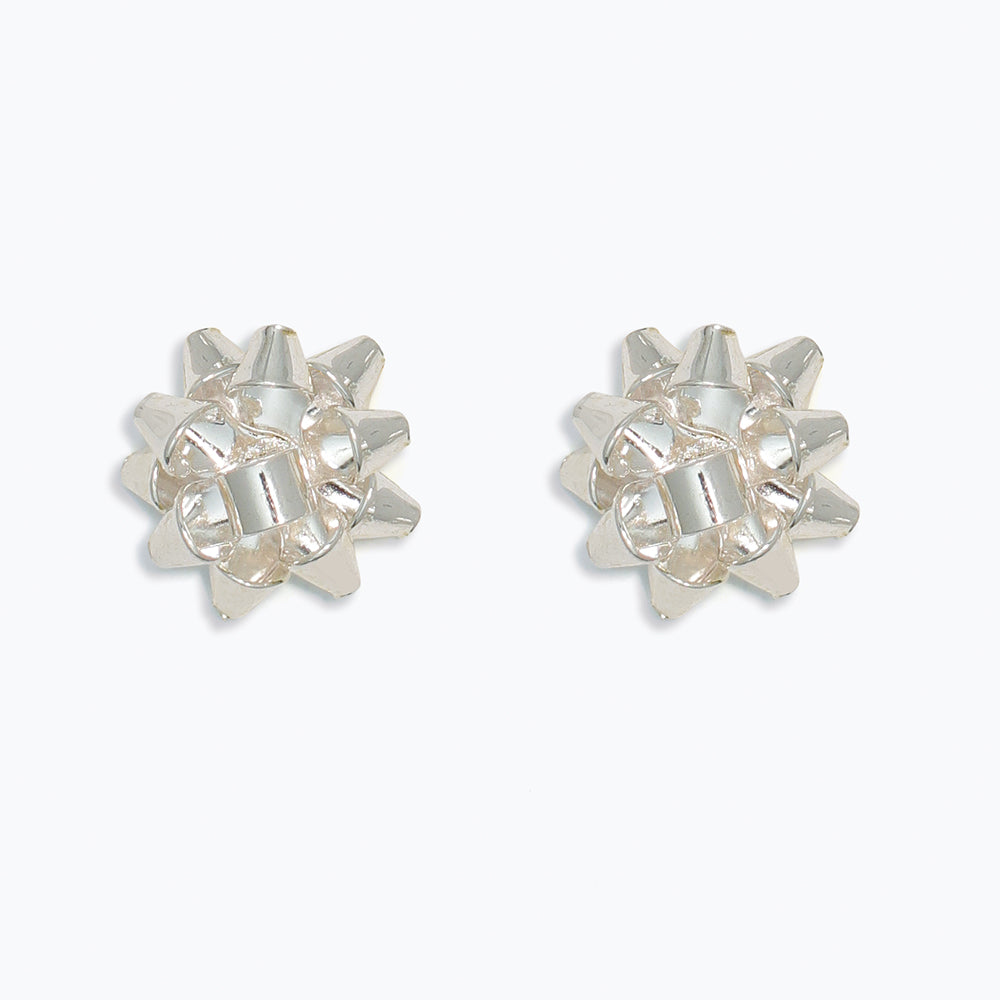 Bright Silver Bow Earrings