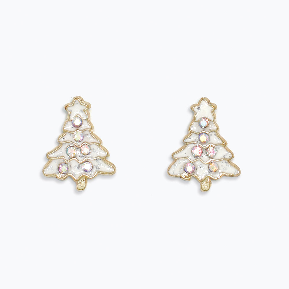White Enamel Tree Earrings
