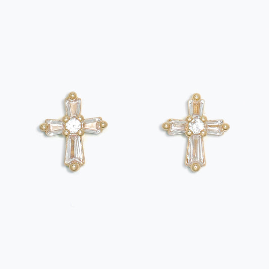 CZ Cross Gold Earrings