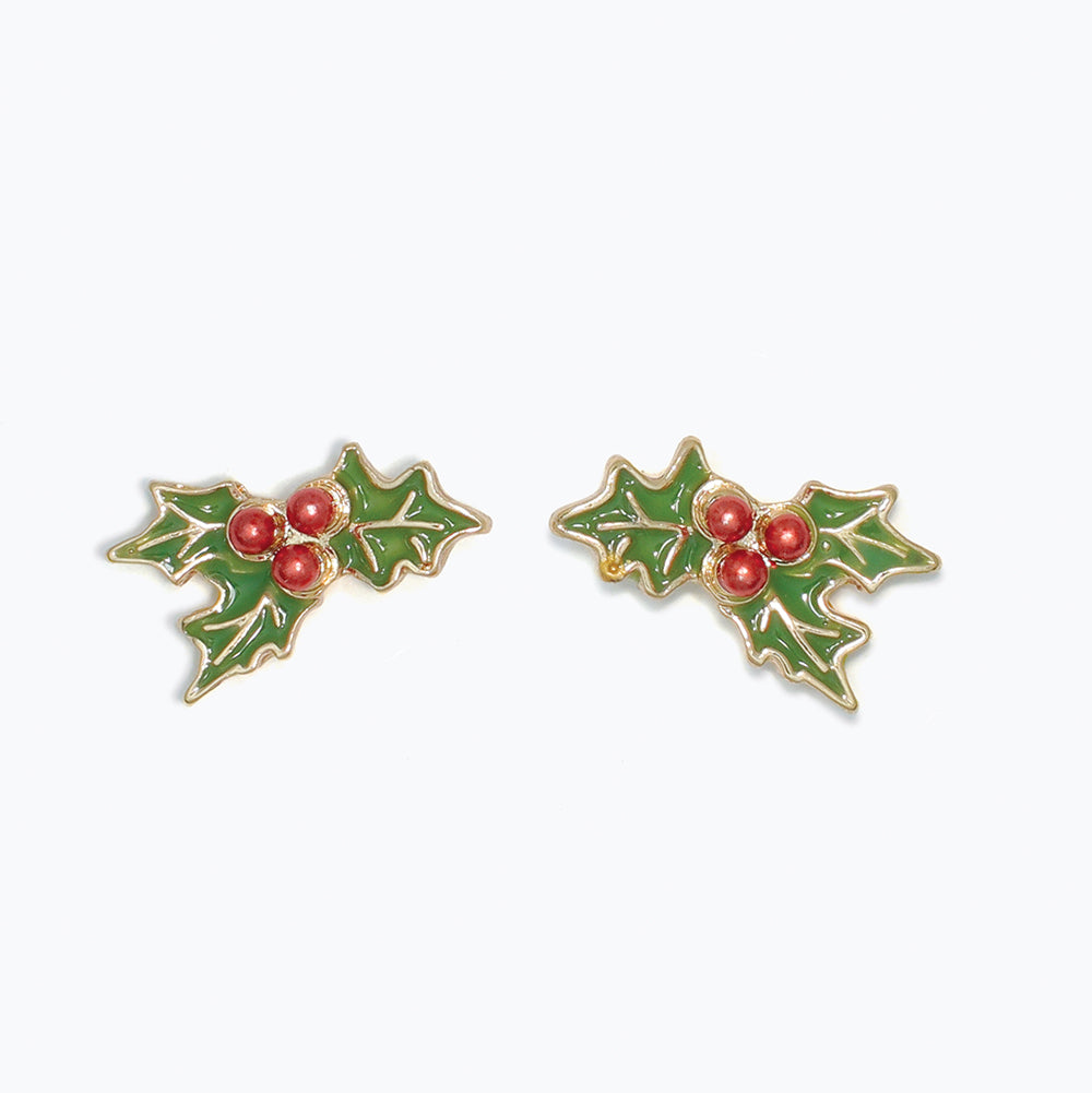 Enameled Holiday Holly Earrings