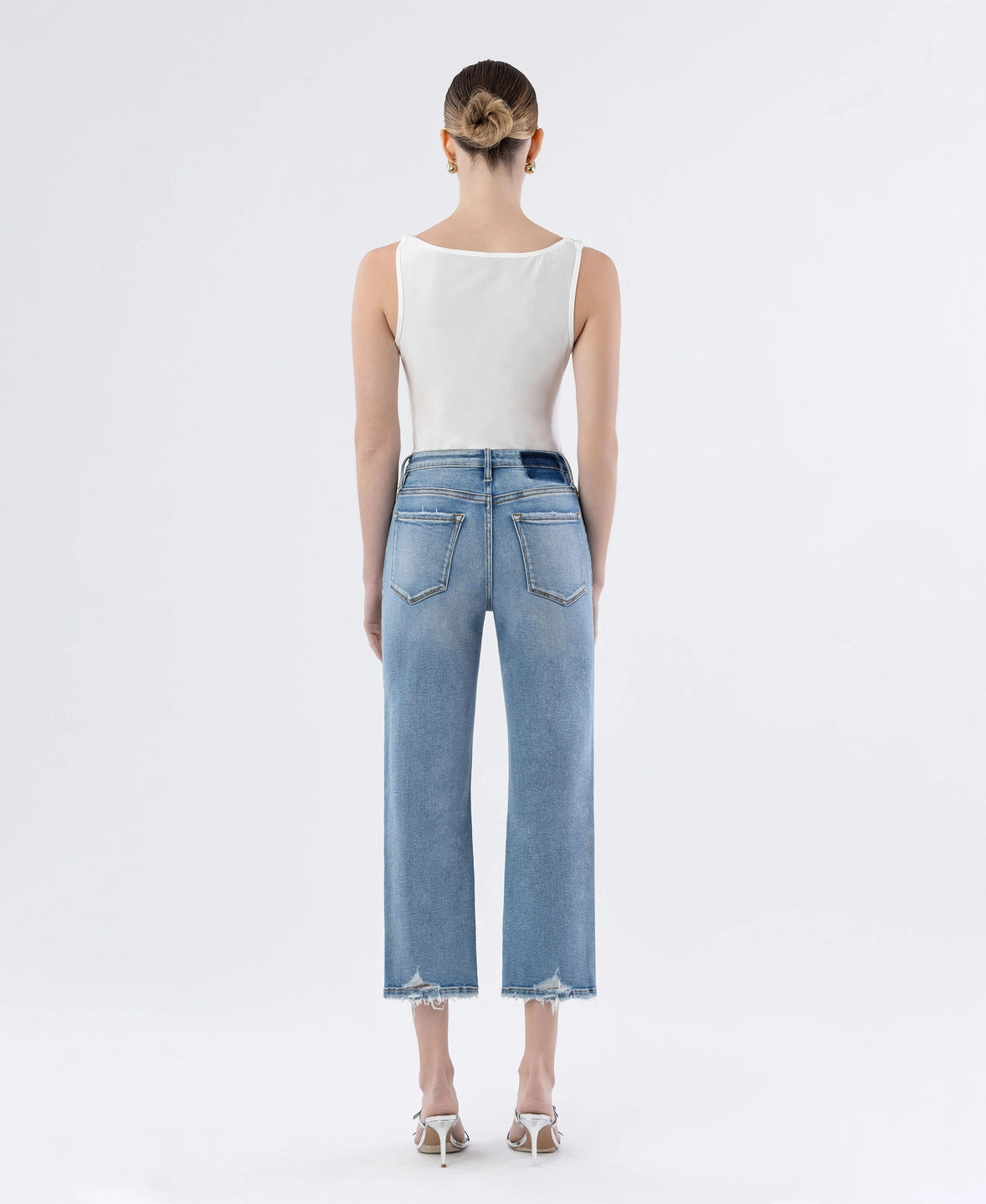 High Rise Crop Slim Wide Jeans