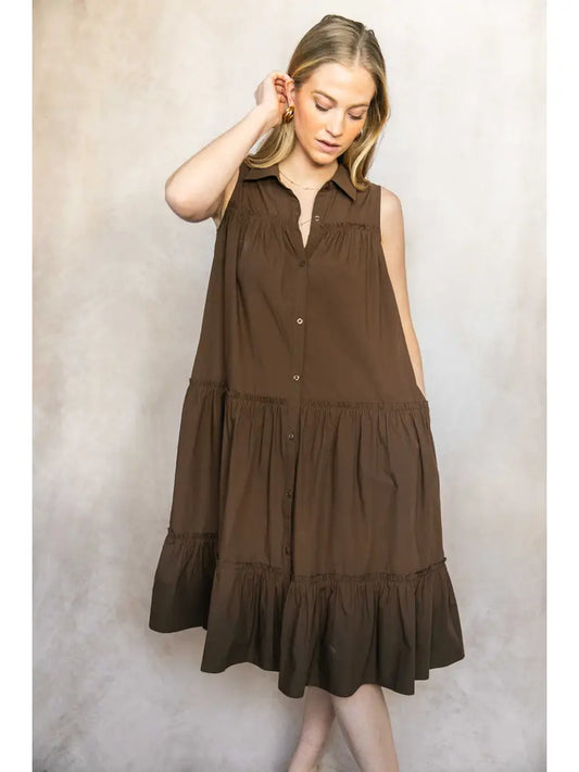 Poplin Sleeveless Button Down Midi Dress