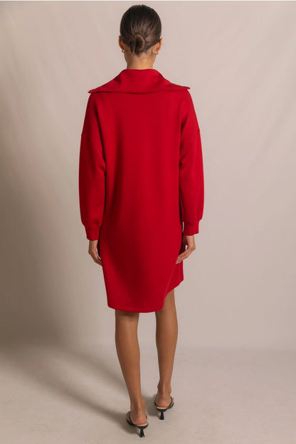Quarter Zip Up Long Sleeve Dress