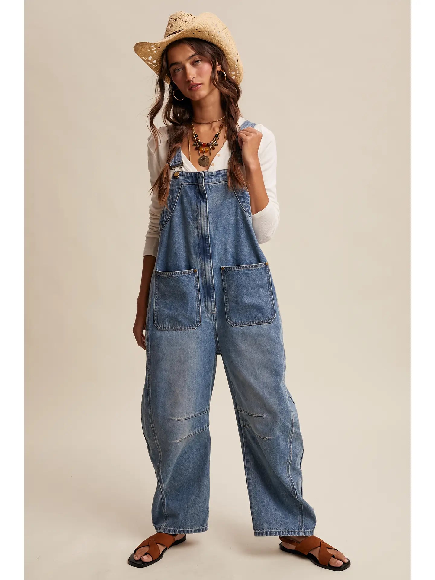 Western Wide-Leg Denim Overalls