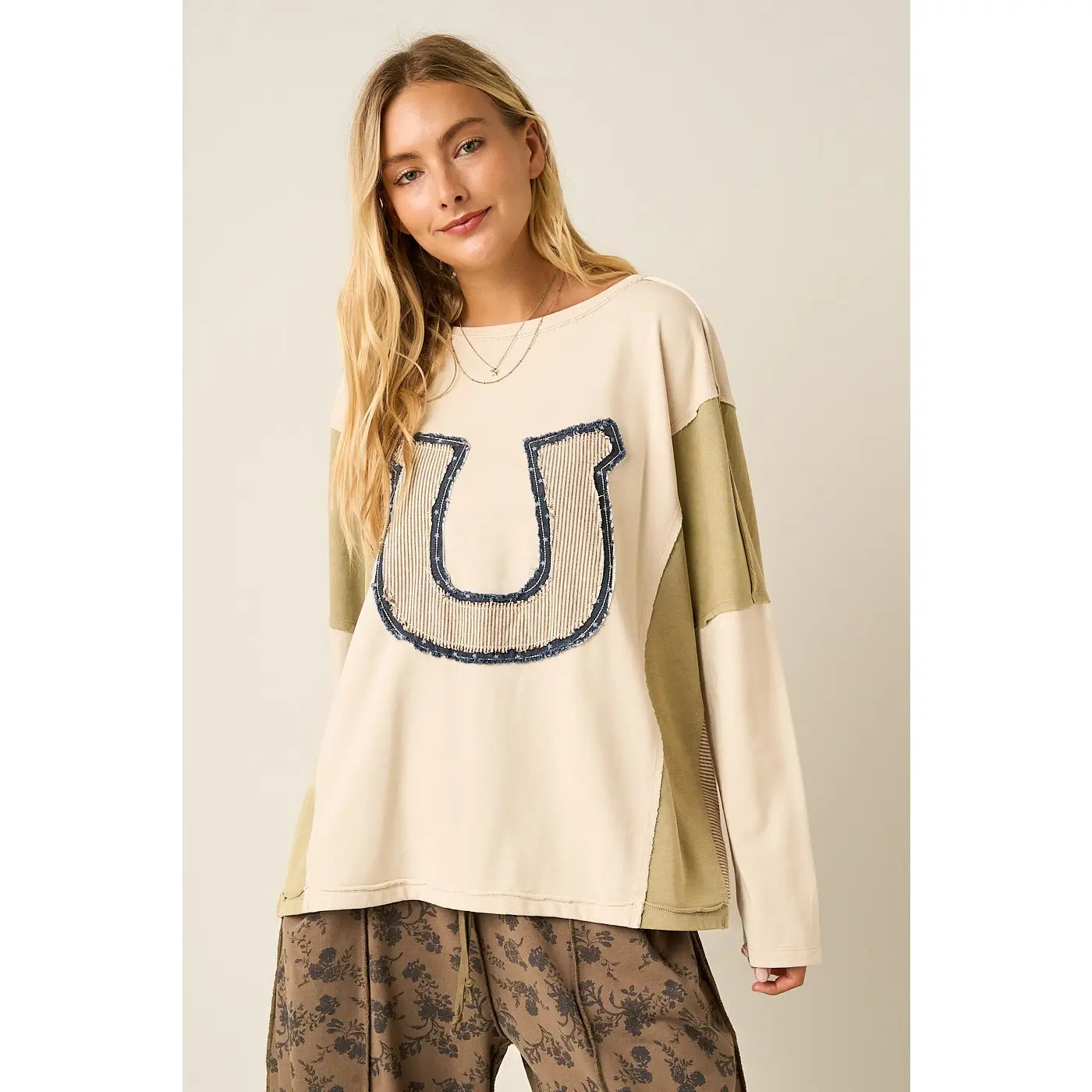 Horseshoe Patchwork Long Sleeve Top