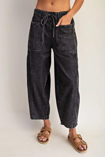 Drawstring Waist Elastic Back Cropped Pants