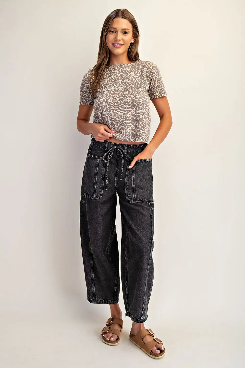 Drawstring Waist Elastic Back Cropped Pants