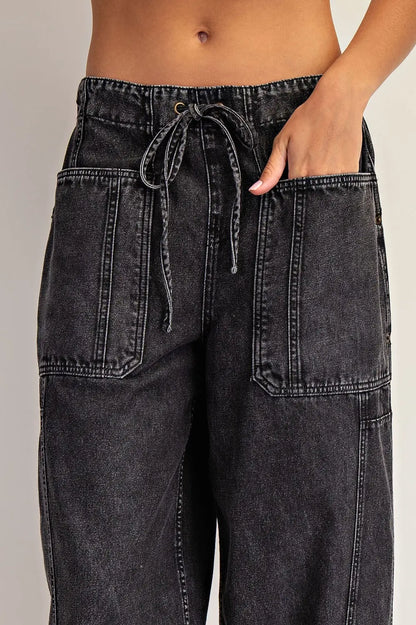 Drawstring Waist Elastic Back Cropped Pants