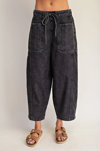 Drawstring Waist Elastic Back Cropped Pants