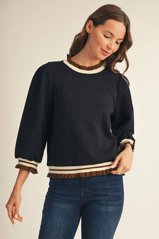 Solid Black with Color Rib Band Bindng Top
