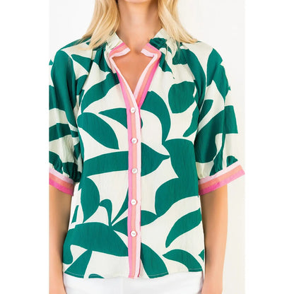 Short Sleeve Silky Geometric Top