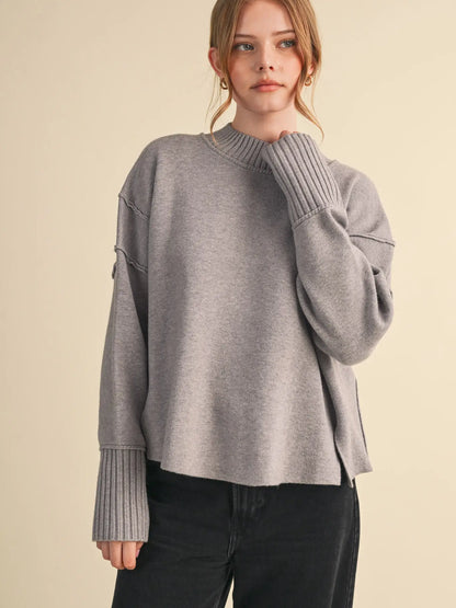 Drop Shoulder Long Sleeve Ribbed Sweater