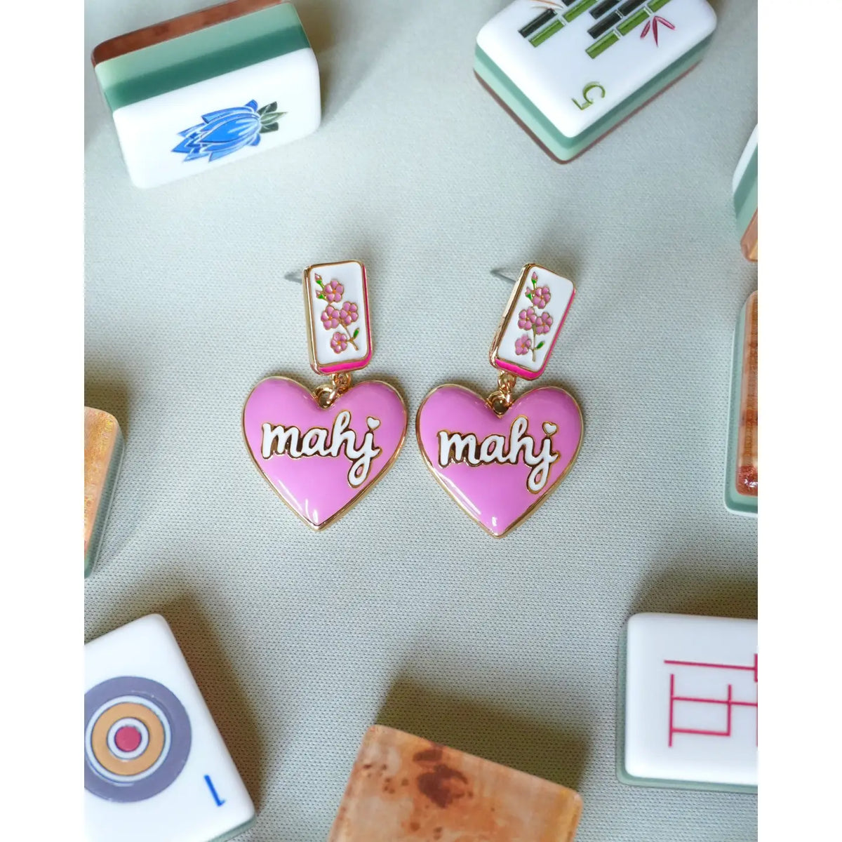 Mahj Cherry Blossom Tile Earrings